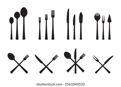 Set of cutlery silhouettes, isolated on a white background