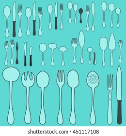 A set of cutlery. Cutlery spoon, fork, blender, knives. Cutlery for cooking. A set of cutlery for serving.