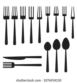 set of cutlery, table setting, icon spoon fork, lunch, breakfast, dinner, different types of cutlery