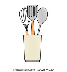 set cutlery tools in cup