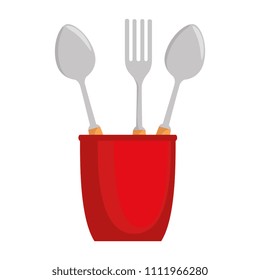 set cutlery tools in cup