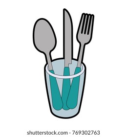 set cutlery tools in cup