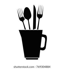 set cutlery tools in cup