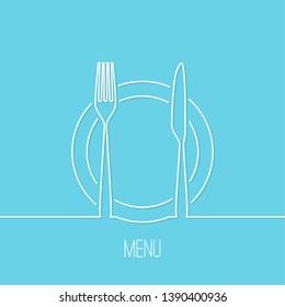 Set of Cutlery. Vector icon forks, knives, plates. Illustration of kitchen utensils.