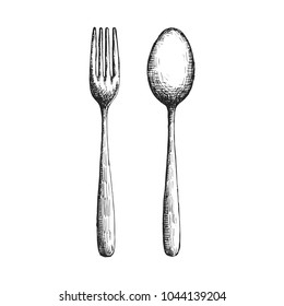 set of cutlery vector vintage sketch