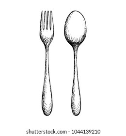 set of cutlery. vector vintage sketch