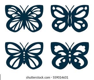 Conjunto de mariposas cortadas para corte por láser. Silhouettes de mariposas.