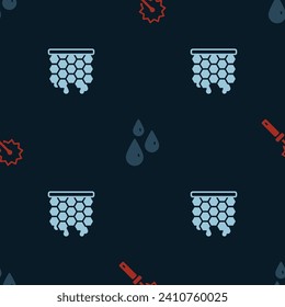 Ponga el rollo de Cutter para la miel, las gotas de y el peine de Honeycomb en un patrón sin fisuras. Vector