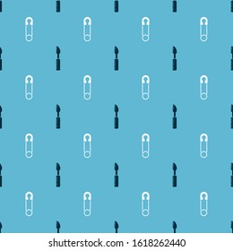 Set Cutter tool and Classic closed steel safety pin on seamless pattern. Vector