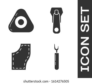 Set Cutter tool, Sewing chalk, Sewing Pattern and Zipper icon. Vector