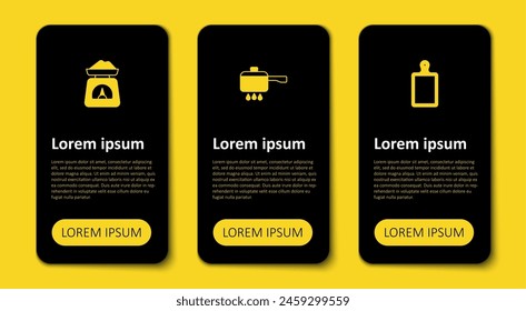 Set Cutting board, Cooking pot on fire and Scales. Business infographic template. Vector