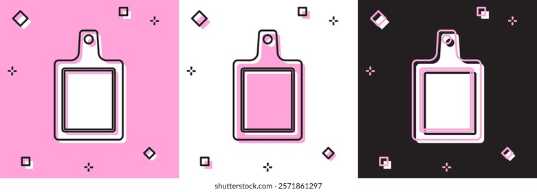 Set Cutting board icon isolated on pink and white, black background. Chopping Board symbol.  Vector