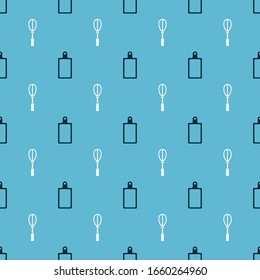 Set Cutting board  and Kitchen whisk  on seamless pattern. Vector