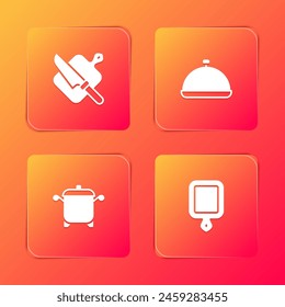 Set Cutting board and knife, Covered with tray of food, Cooking pot and  icon. Vector