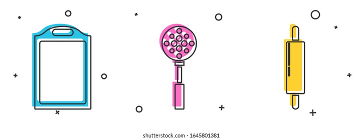 Ajuste de tablero de corte , Espatula y icono de rodillo. Vector