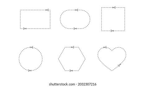 set of cutting lines of different shapes. A field for cutting with scissors along the line. Cut out the coupon. Flat style
