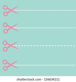 Set of cutting scissors and dash cut lines. Vector illustration.