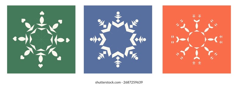 Set of cutting snowflakes. Vector silhouette of christmas decoration. Template for paper. Stencil for scrapbooking.