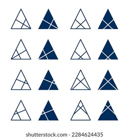 conjunto de corte triangular por diseño de vectores de línea x cruzada para iconos, infografías, símbolos, sellos, marcas, etiquetas, etiquetas y logotipo. diseño de ilustración de vector de icono geométrico.