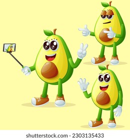Set of cuute avocado characters as narcissistic. Perfect for kids, merchandise and sticker, banner promotion or blog
