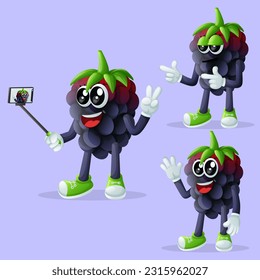 Set of cuute blackberry characters as narcissistic. Perfect for kids, merchandise and sticker, banner promotion or blog
