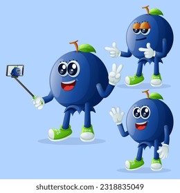 Set of cuute blueberry characters as narcissistic. Perfect for kids, merchandise and sticker, banner promotion or blog
