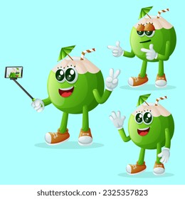 Set of cuute coconut characters as narcissistic. Perfect for kids, merchandise and sticker, banner promotion or blog
