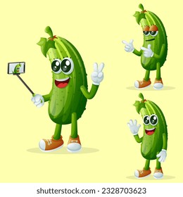 Set of cuute cucumber characters as narcissistic. Perfect for kids, merchandise and sticker, banner promotion or blog
