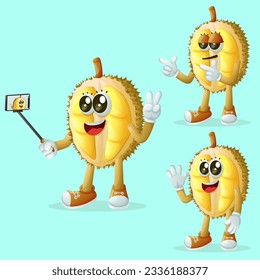 Set of cuute durian characters as narcissistic. Perfect for kids, merchandise and sticker, banner promotion or blog
