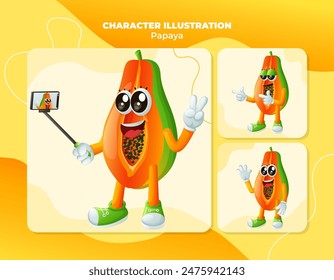 Set of cuute papaya characters as narcissistic. Perfect for kids, merchandise and sticker, banner promotion or blog
