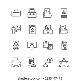 Set of cv and resume self presentation related icons, portfolio, diploma, sketch book and linear variety vectors.