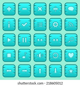 Set of cyan game styled buttons, icons