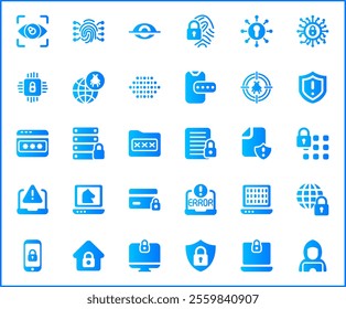 Set of Cyber Attack Icons line style.Contains such Icons as cyber security, bug, protection, virus, hacking, bug, antivirus, cyber lock, network, spam, spy And Other Elements.