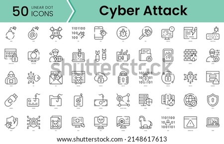 Set of cyber attack icons. Line art style icons bundle. vector illustration