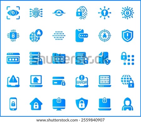 Set of Cyber Attack Icons line style.Contains such Icons as cyber security, bug, protection, virus, hacking, bug, antivirus, cyber lock, network, spam, spy And Other Elements.