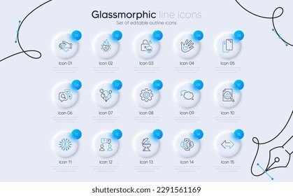 Set of Cyber attack, Sync and Volunteer line icons for web app. Inspect, Teamwork questions, Grill icons. Bitcoin exchange, Medicine, Search document signs. Smartphone, Info, Heart flame. Vector