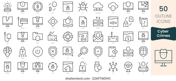 Set of cyber crimes icons. Thin linear style icons Pack. Vector Illustration
