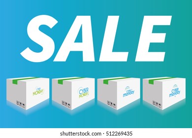 Set of cyber monday boxes on a blue background, Vector illustration