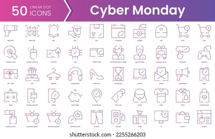 Set of cyber monday icons. Gradient style icon bundle. Vector Illustration
