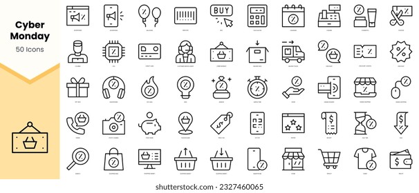 Set of cyber monday Icons. Simple line art style icons pack. Vector illustration