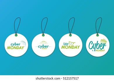 Set of cyber monday labels on a blue background, Vector illustration
