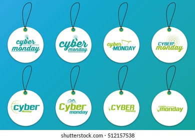Set of cyber monday labels on a blue background, Vector illustration