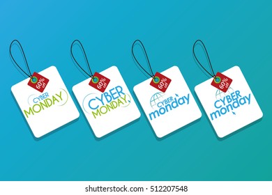 Set of cyber monday labels on a blue background, Vector illustration
