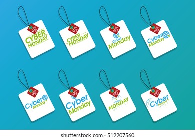 Set of cyber monday labels on a blue background, Vector illustration