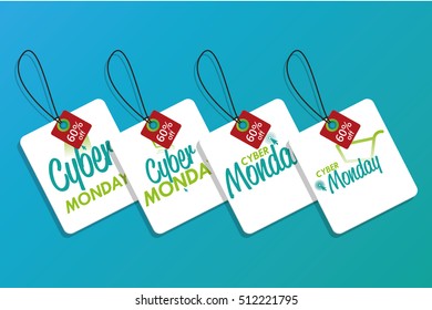 Set of cyber monday labels on a blue background, Vector illustration