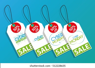 Set of cyber monday labels on a blue background, Vector illustration