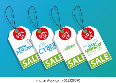 Set of cyber monday labels on a blue background, Vector illustration