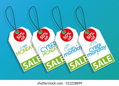 Set of cyber monday labels on a blue background, Vector illustration
