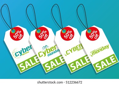 Set of cyber monday labels on a blue background, Vector illustration