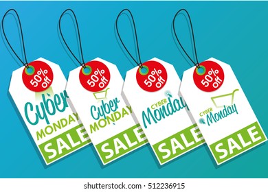 Set of cyber monday labels on a blue background, Vector illustration